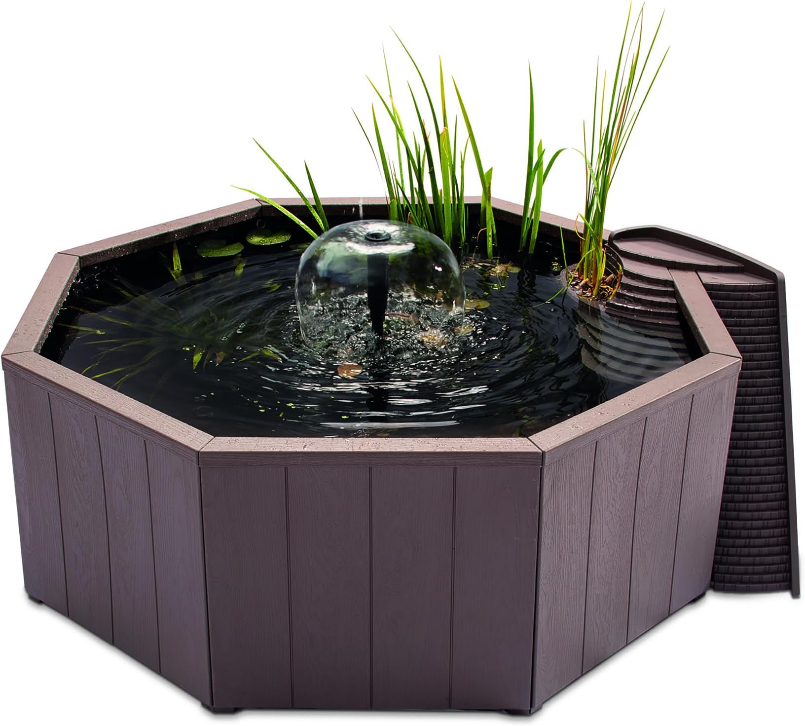 Aquagarden No Dig Nature Pool, Complete Water Feature Kit, Attract Birds and Wildlife to Your Yard, Includes Pond Structure, Liner, Fountain Pump, Nature Ladder, Planting Pocket