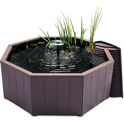 Aquagarden No Dig Nature Pool, Complete Water Feature Kit, Attract Birds and Wildlife to Your Yard, Includes Pond Structure, Liner, Fountain Pump, Nature Ladder, Planting Pocket