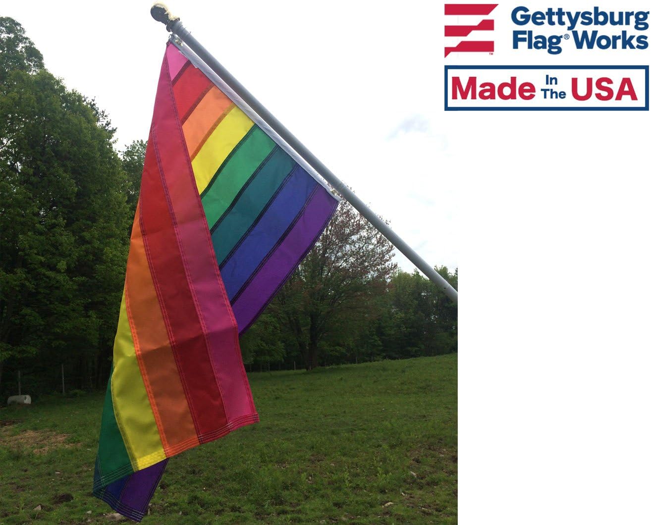 3x5' Original 8 Stripe Rainbow Pride Outdoor Nylon Flag, All Weather Nylon for Outdoor, Stitched Stripes, Made In USA