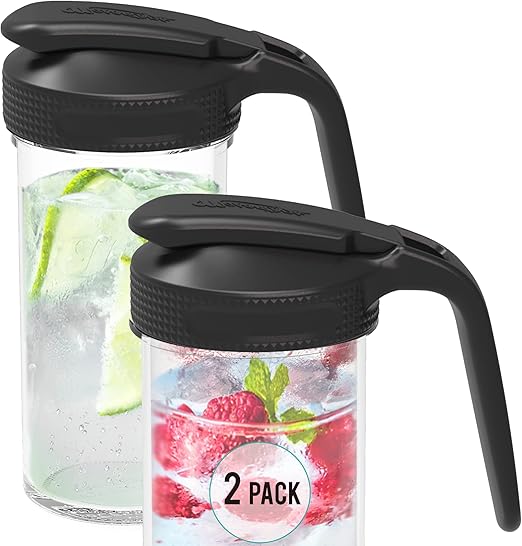 Masontops Multi Pour Top Mason Jar Lid with Handle - Wide Mouth Mason Jar Pour Spout Lid Pourer - Ball Mason Jar Pitcher Lid with Handle and Flip Cap