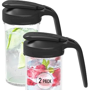 Masontops Multi Pour Top Mason Jar Lid with Handle - Wide Mouth Mason Jar Pour Spout Lid Pourer - Ball Mason Jar Pitcher Lid with Handle and Flip Cap
