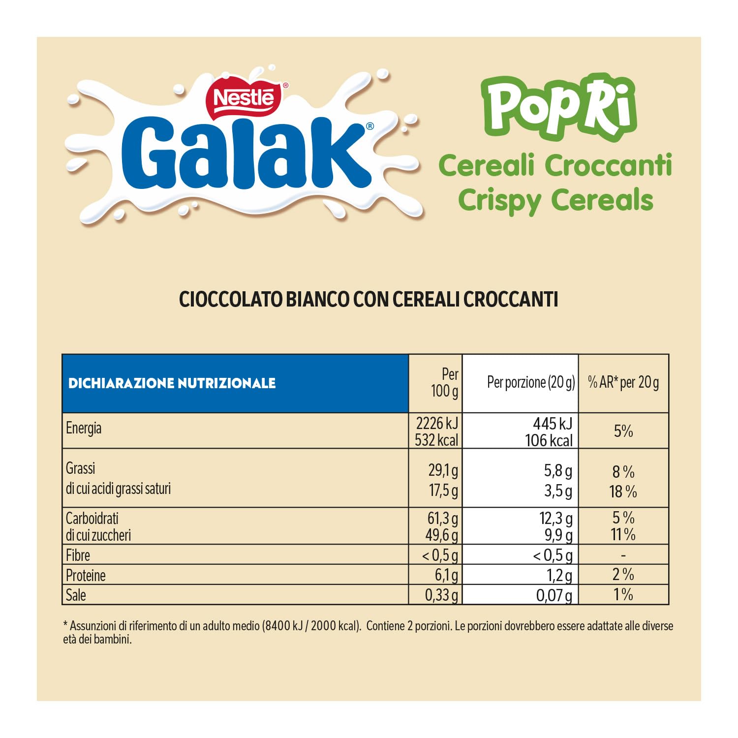 GALAK PoPri Weiße Schokoladentafel mit Müsli, 36 Riegel à 40 g (1,45 kg)