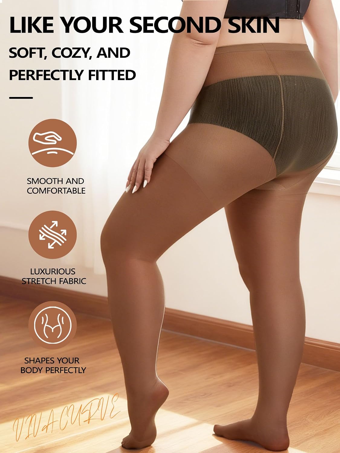 Plus Size Sheer Tights for Women 20D Control Top Pantyhose Soft Stockings with Reinforced Toes 2 Pairs