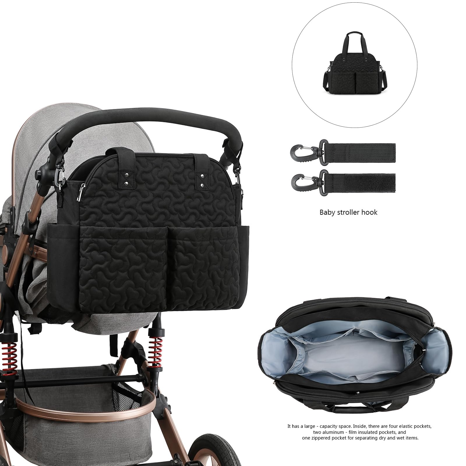 Bolsa de pañales acolchada resistente al agua, organizador de almacenamiento de gran capacidad para bebé, esencial para viajes y uso diario de los padres, bolsa de pañales impermeable