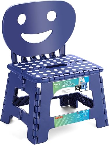 ACSTEP Taburete plegable con soporte de espalda para niños, taburete de 9 pulgadas para niños y niñas, taburete de cocina al aire libre o interior,