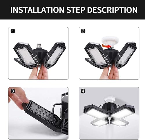 Miniatura 6 de Paquete de 2 luces LED de garaje, 100 W deformables iluminación LED 10000LM E26 luz diurna 6000 K luces ajustables súper brillantes para almacén