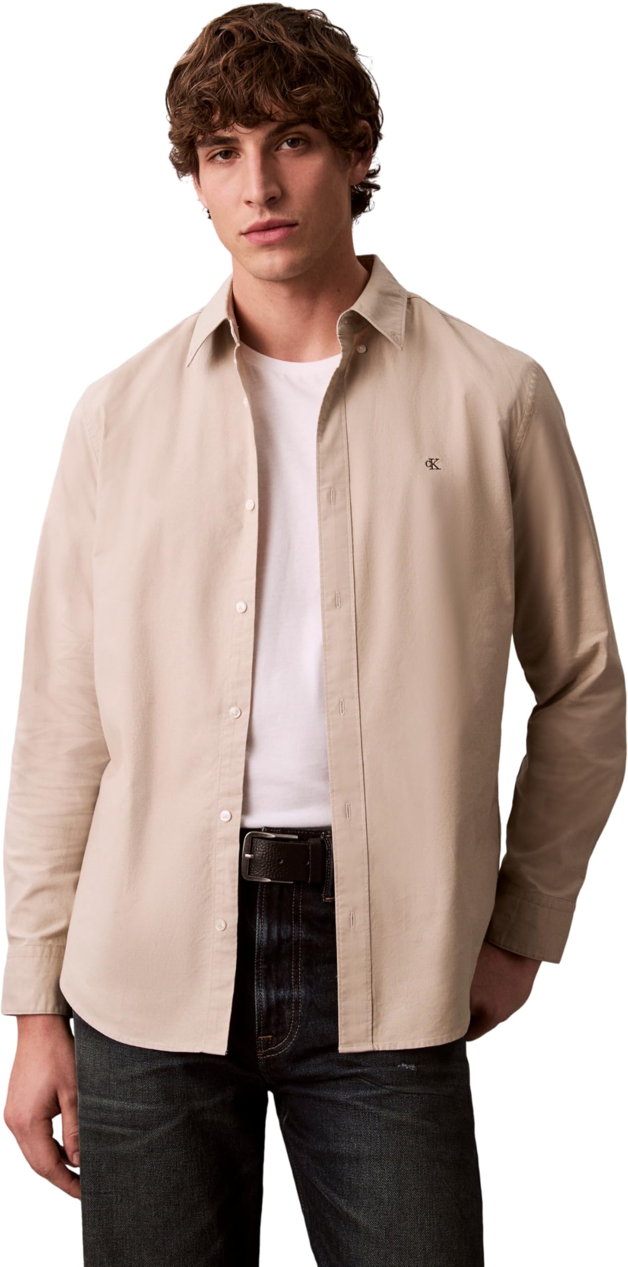 Calvin Klein Men's LS Solid Oxford Classic Shirt LV140EM125 Other Shirts, Brown (Ancient Marble), M