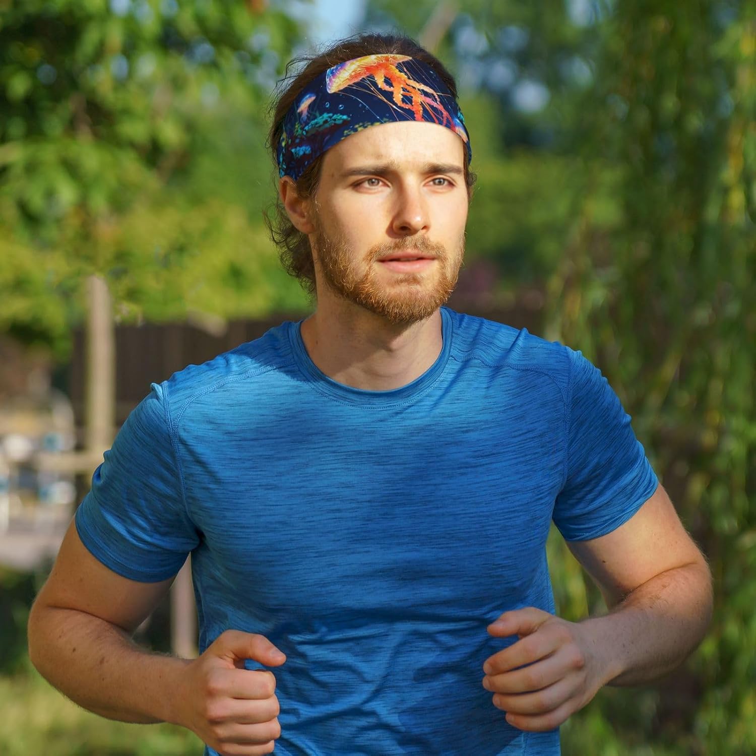 Elastic Sports Headband Hairband WHJSHOP Colorful Jellyfish On The Seabed Picture Athletic Band for Women, Men