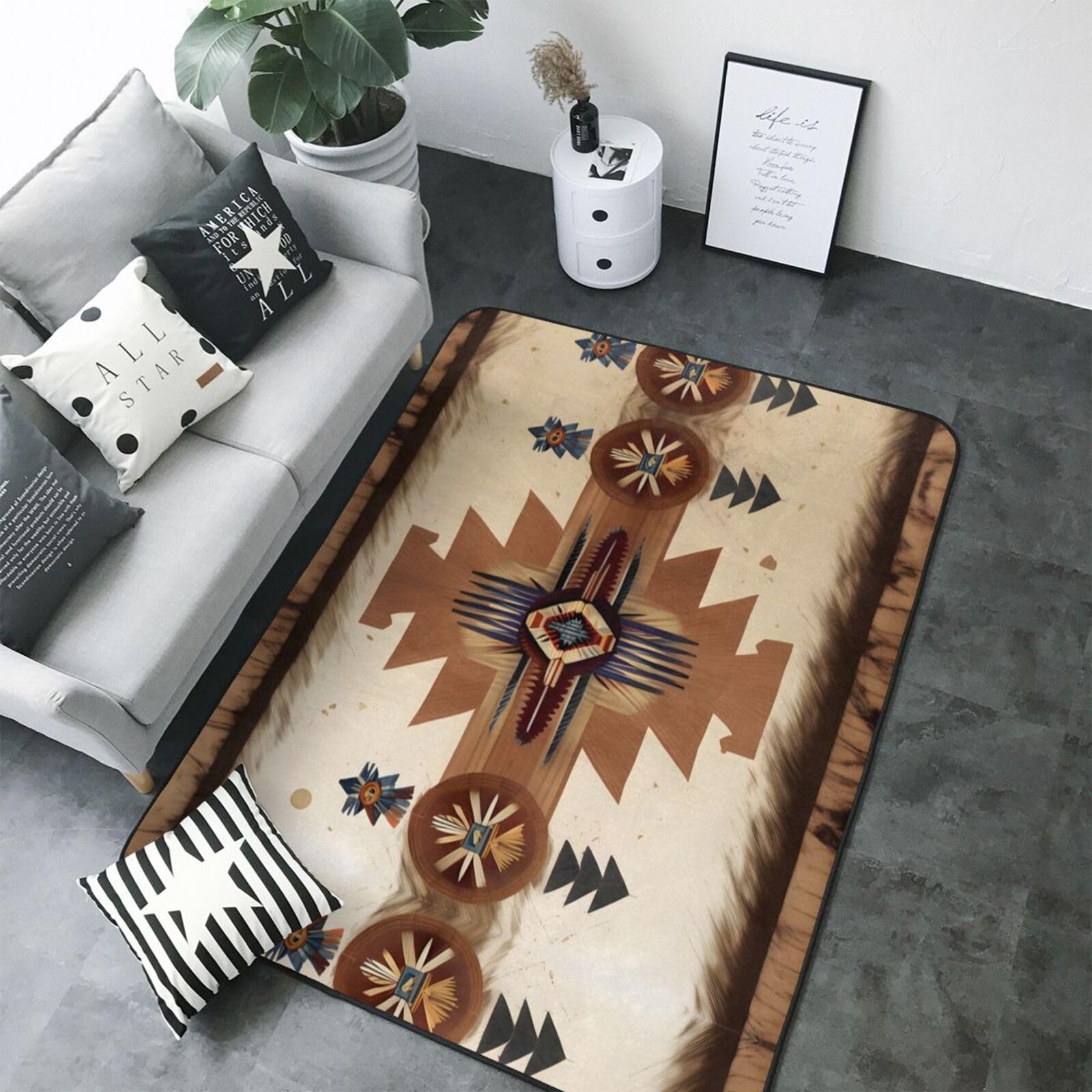 Tappeto in finta pelliccia con stampe con motivi nativi americani, 203,2 x 147,3 cm, ultra assorbente e morbido, comodo per casa, ufficio e oltre