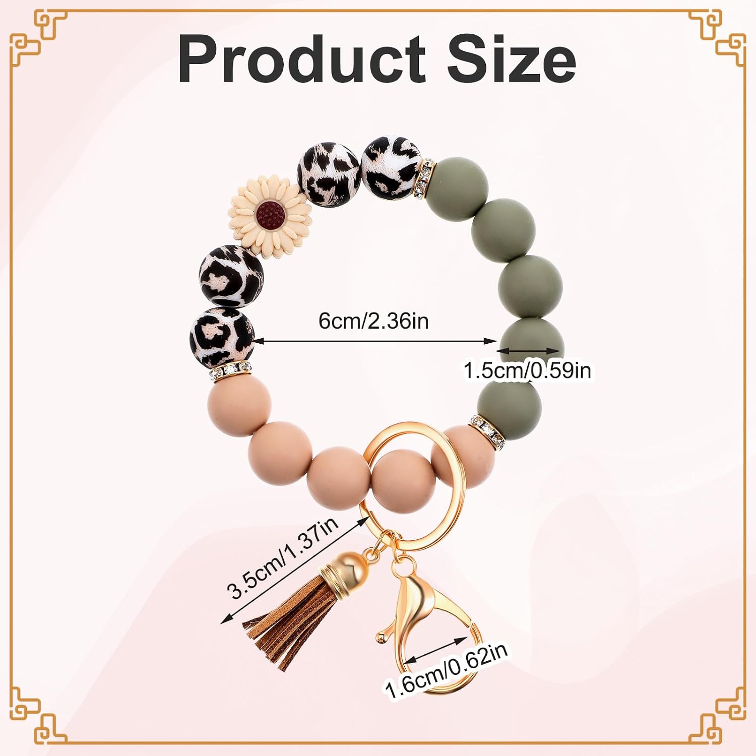 Silicone Beaded Bangle Keychain Key Ring Wristlet Bracelet Car Key Chain Holder for Women Girls