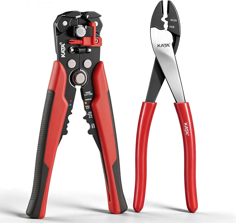 KATA Wire Crimper and Automatic Wire Stripper Tool Set for Electrical Work | 2 Pack Wiring Kit for Stripping, Cutting and Crimping 10-22 AWG Wires, Terminals, Automotive Wiring Repair, Home/Garage DIY