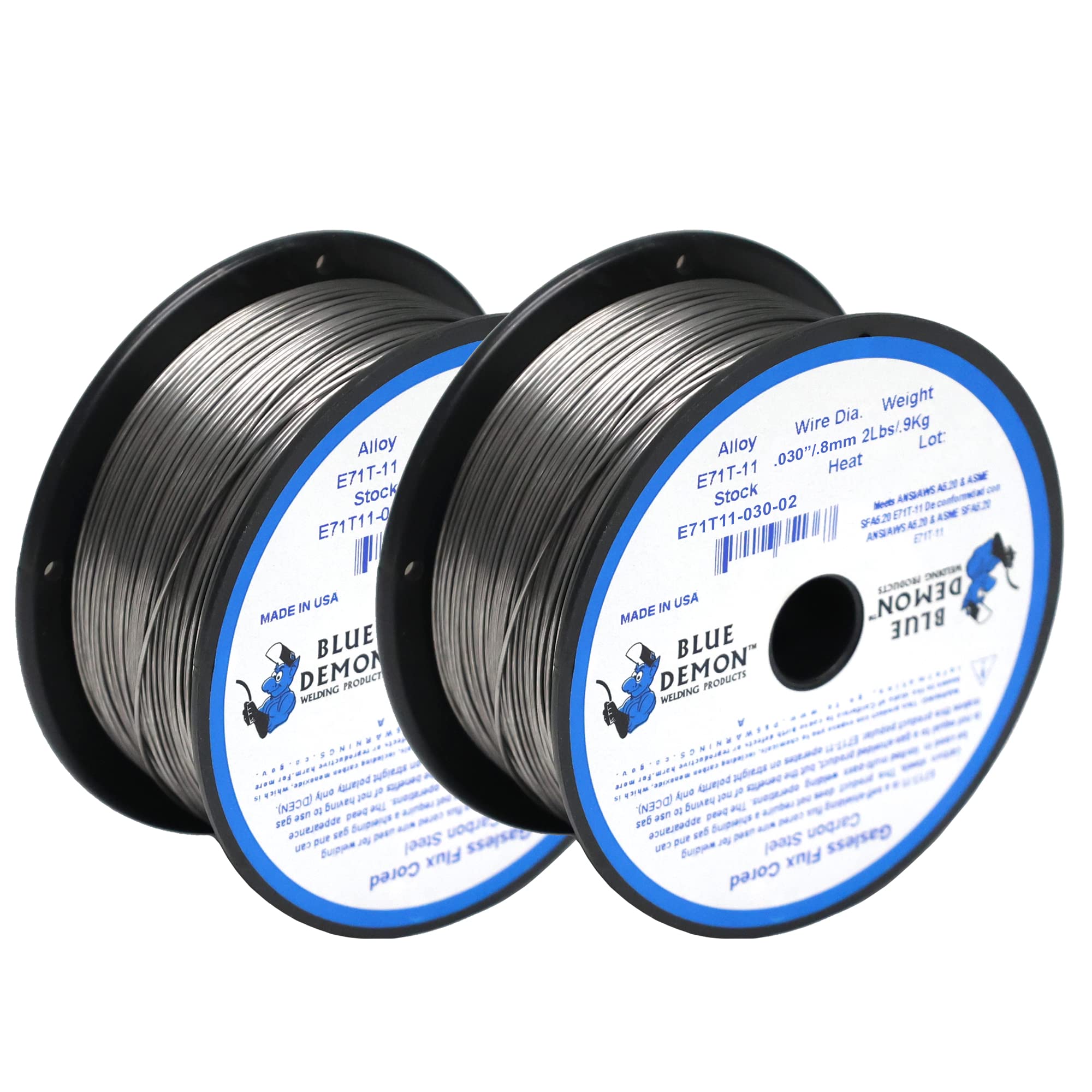Blue Demon E71T11 X .030” X 2 LB X 2 Pack MIG/GMAW Gasless Flux Core Carbon Steel Welding Wire, All Position, Easy Slag Removal, Formulated to Provide