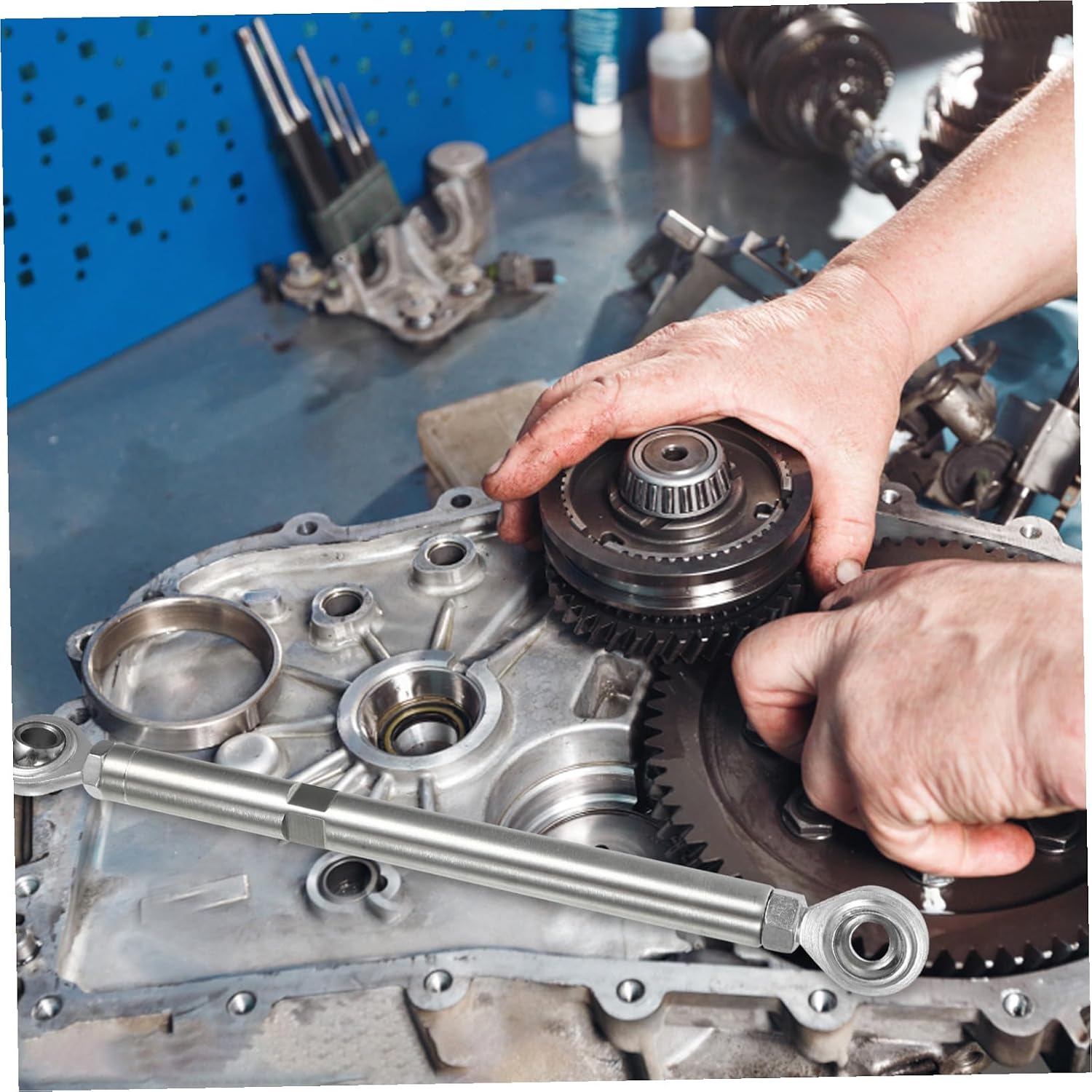 Adjustable Car Alternator Bracket with Tensioning Rod Distributor Clamp for Secure Fit and Easy Installation Compatible with Various Vehicle Models