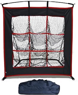 HIGOOD 9 Hole Pitching Net,4X4FT Pitching Nets for Baseball and Softball,Baseball Pitching Target, Pitching Net with Strike Zone, Easy Assemble Baseball Pitching Net with Carry Bag