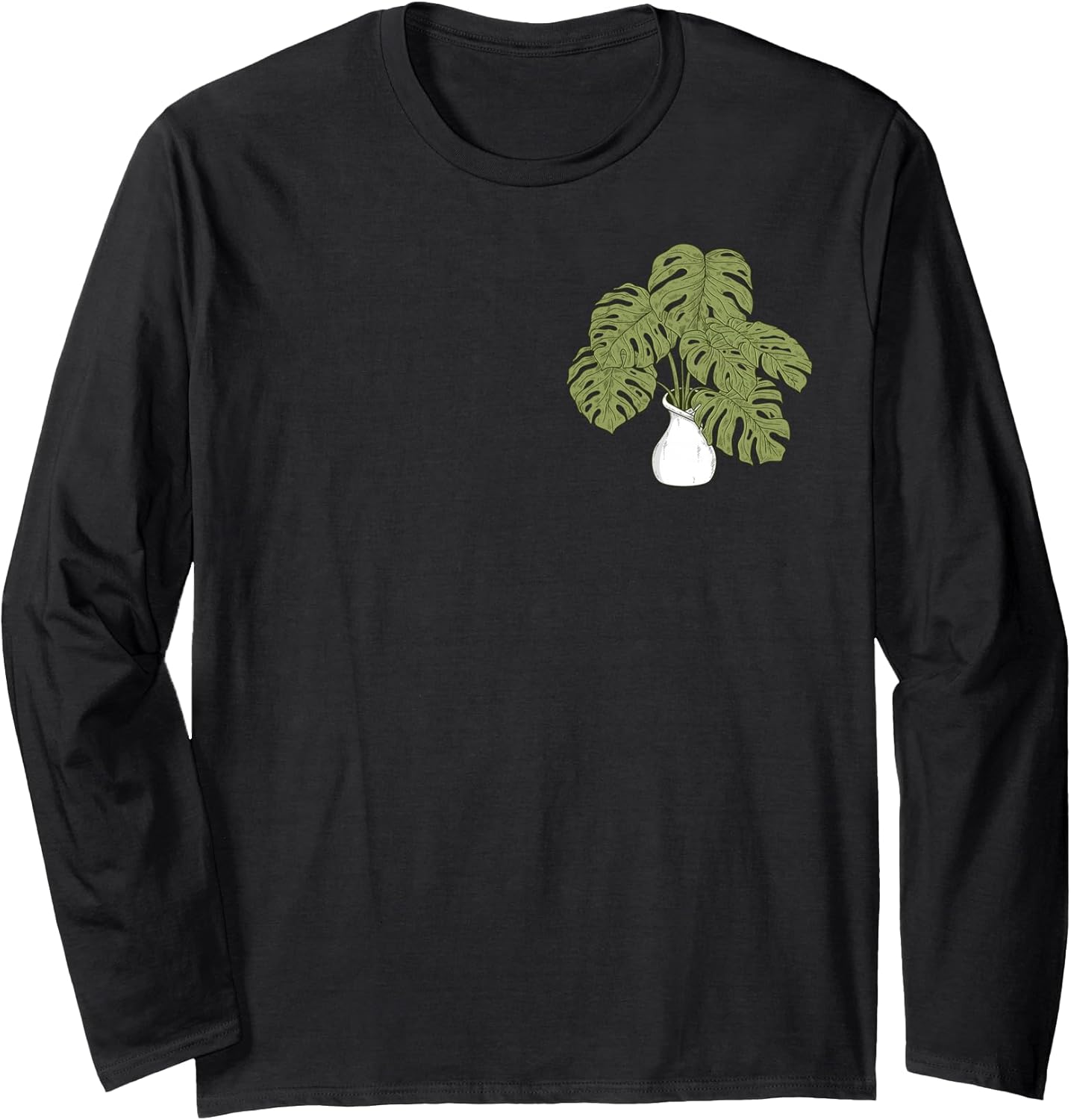 Minimalist Pocket Monstera Plant Floral Botanical Planting Long Sleeve T-Shirt