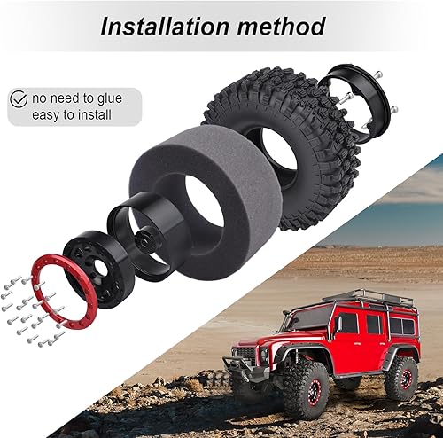 Miniatura 4 de Ruedas y neumáticos hexagonales 1.9 de 0.472 in de altura de 4.72 pulgadas con insertos de espuma para 110 RC Crawler Axial SCX10 90047 SCX10 II