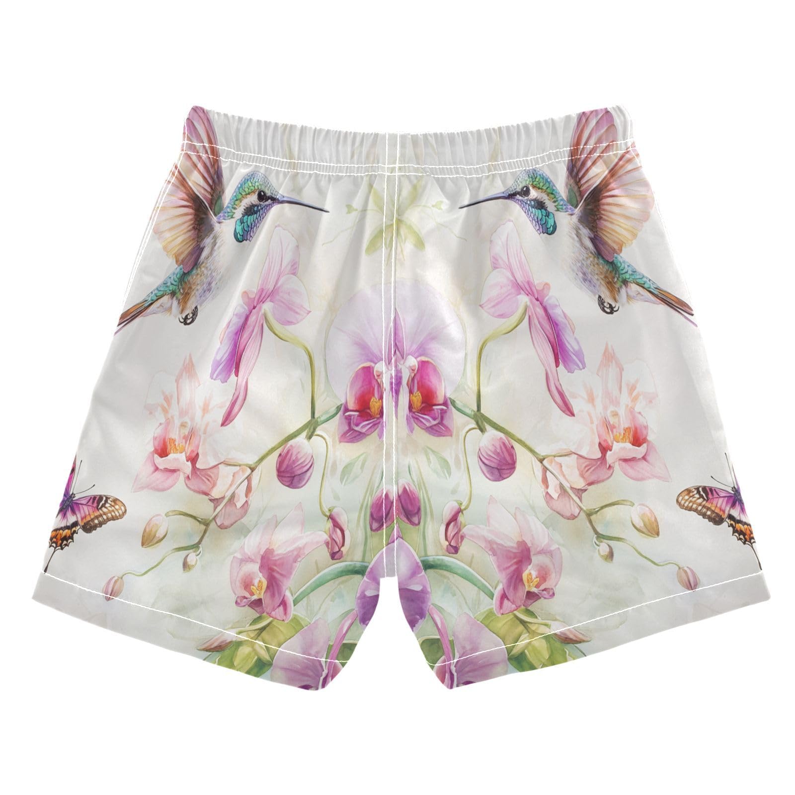 Jucciaco Boys Beach Board Shorts Hummingbird Butterfly Flower Quick Dry Swim Trunk Swimwear for Kids