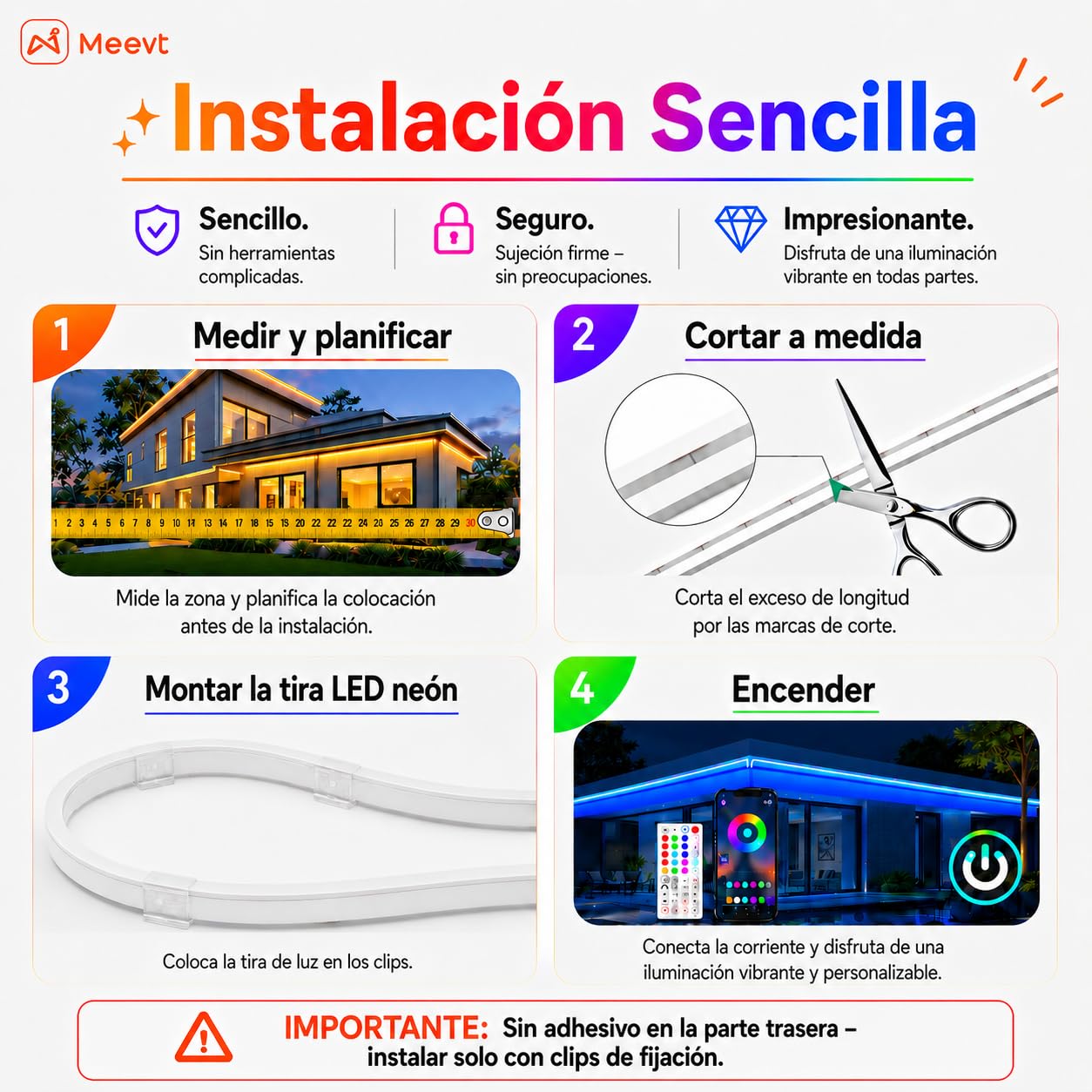 Meevt Tiras LED Exterior 20M, Luces Neón RGB 24V para Patio y Jardín | 72 LEDs/m, Tira Neon 20m, Ip65, Silicona Flexible, Control App Y Mando, Sincronizacion Musical, para Jardin, Patio, Fiesta