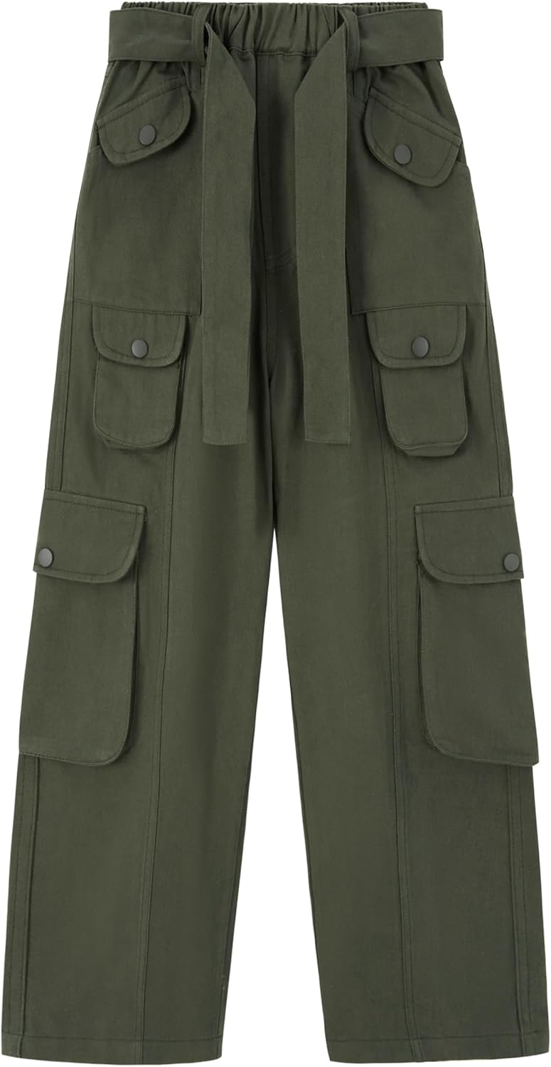 Rolanko Girls Cargo Pants Baggy Y2K Cargo Trousers Jeans Wide Leg Pants with Multi Pockets 4-15 Years - Image 6
