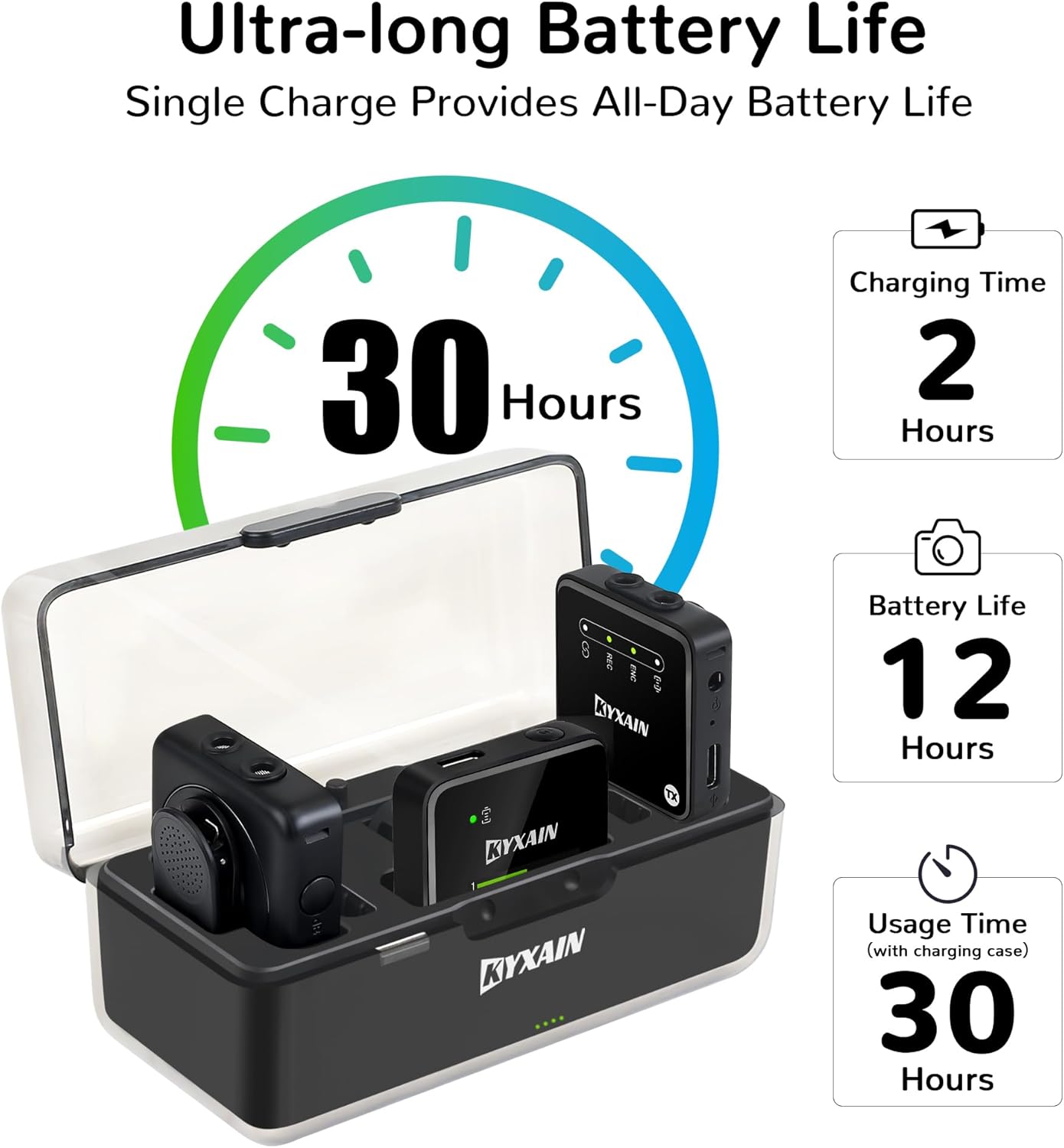 Wireless Lavalier Microphones with Noise Cancellation, 328ft Transmission, 30H Working Time with Charging Case, Wireless Lapel Microphone System for Living Streaming iPhone Android DSLR Camera PC