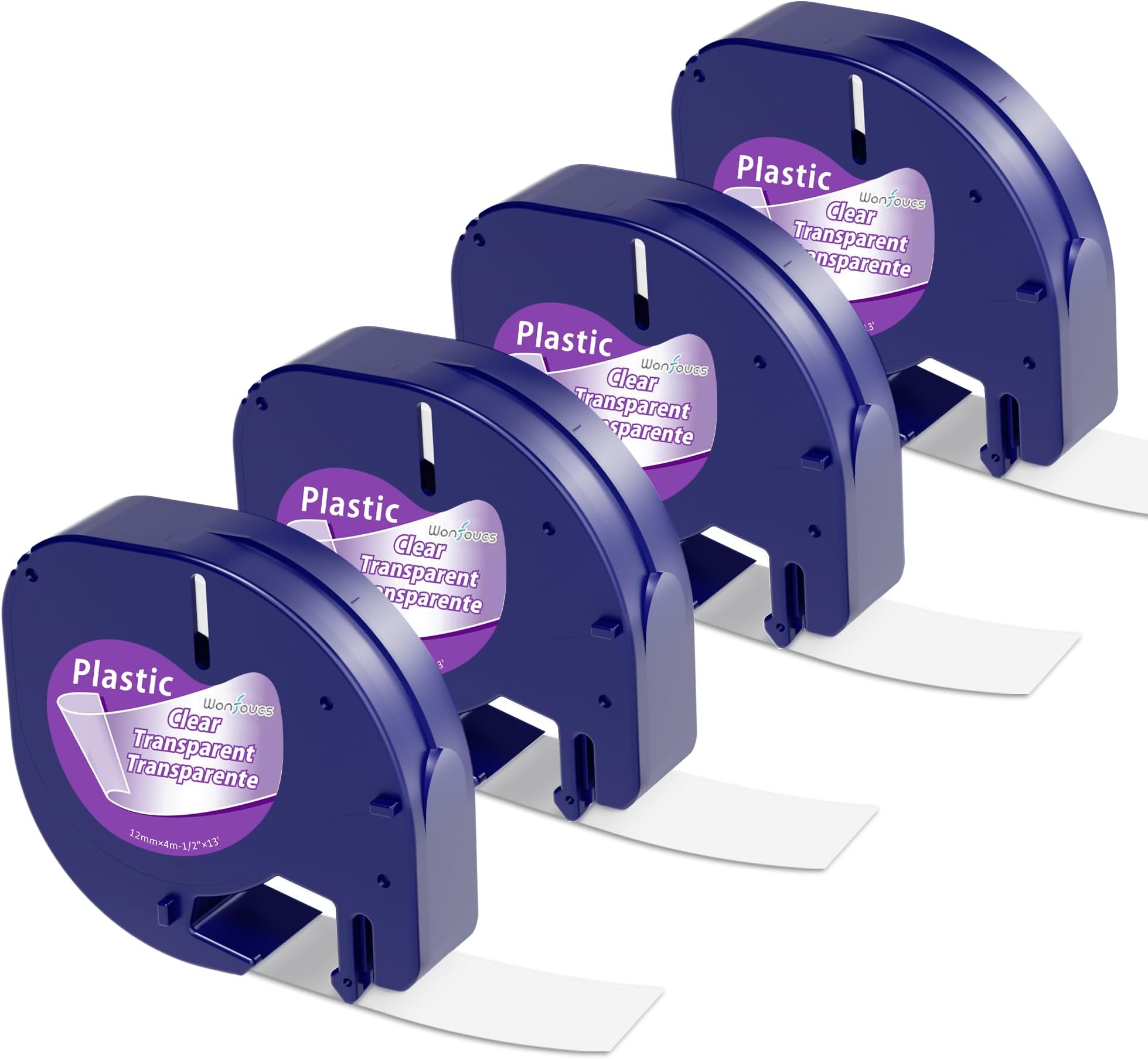 Label Maker Clear Tape Replacement for Dymo Label Maker Refills Clear 1/2'' x 13', Compatible with Dymo Letratag Refills Transparent Plastic Tape Work with LT-100T LT-100H QX50, 4-Pack
