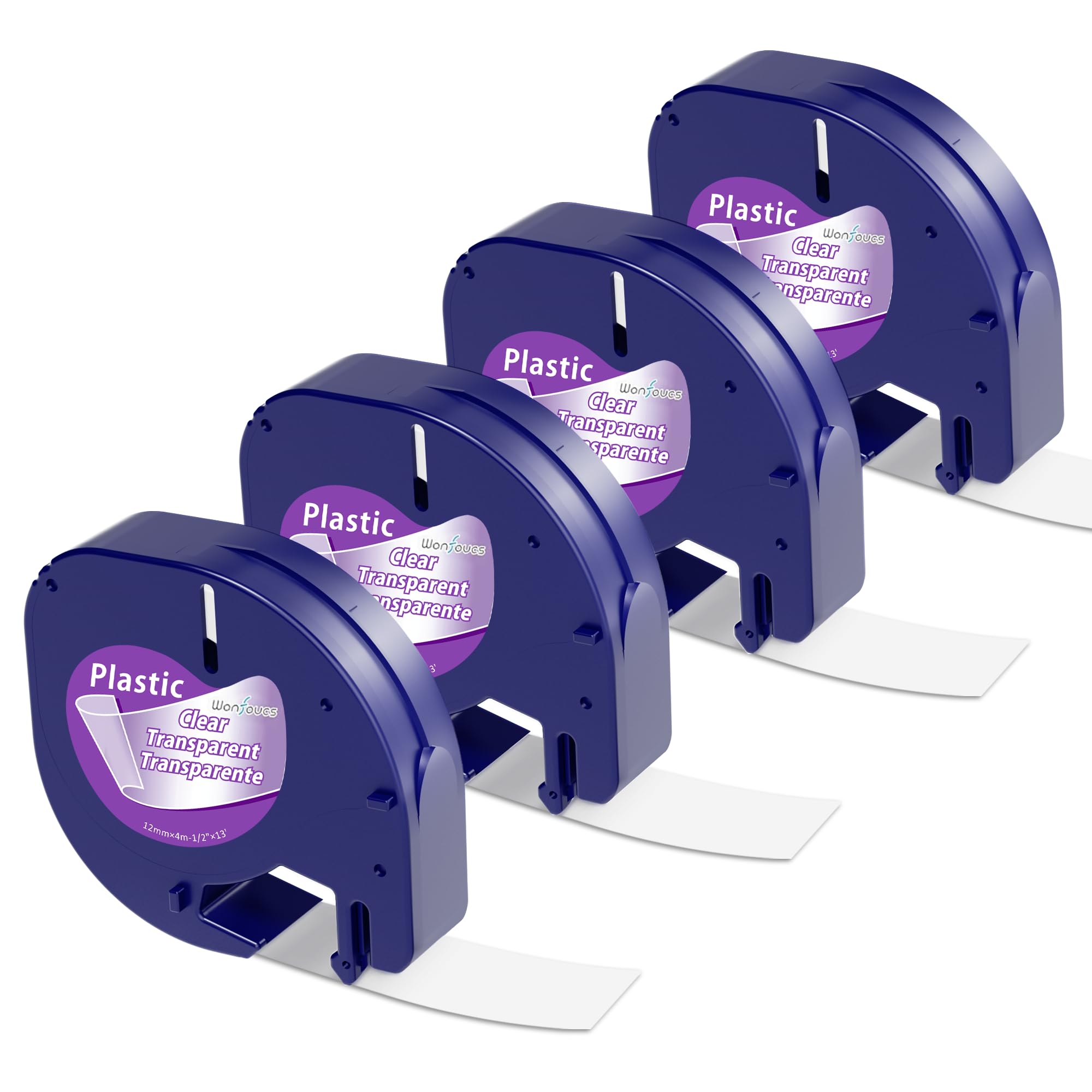 Label Maker Clear Tape Replacement for Dymo Label Maker Refills Clear 1/2'' x 13', Compatible with Dymo Letratag Refills Transparent Plastic Tape Work with LT-100T LT-100H QX50, 4-Pack