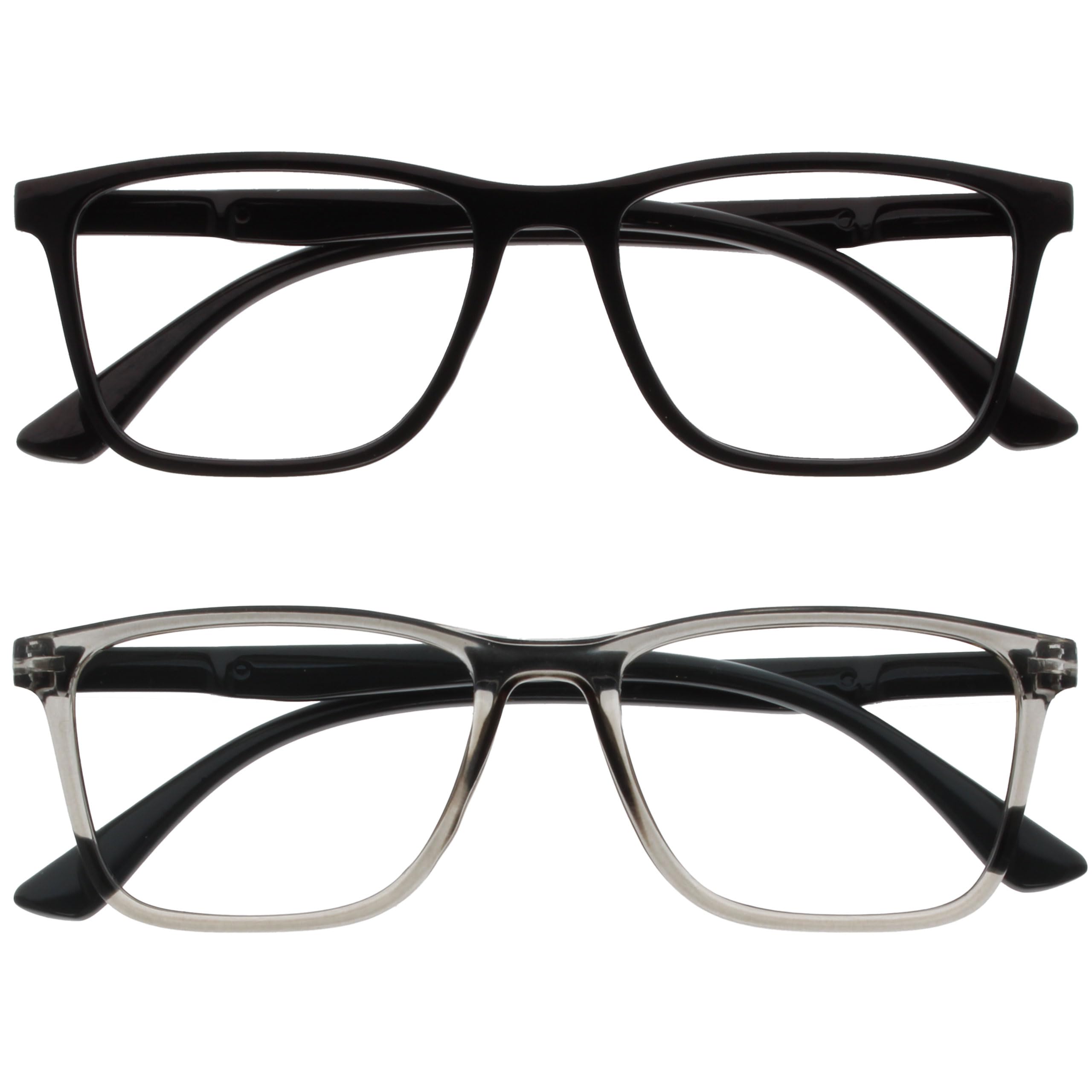OPULIZE NYX Blue Light Blocking Reading Glasses - Anti-Glare Computer and Gaming Eyewear - 2 Pack - UV and Eyestrain Protection - Rectangular Frame - Black Grey - Men Women - + 0.00