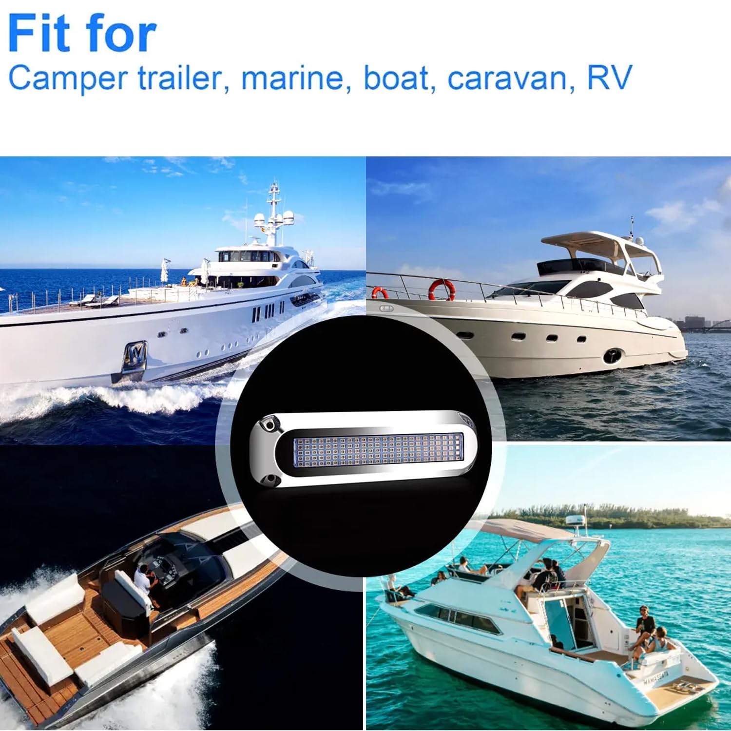 Greluma Lot de 2 lumières sous-marines LED pour bateaux marins (120 LED 180° bleu), DC 10V-30V IP68 étanches, montage en surface pour bateau de croisière, yacht, bateau à voile, ponton, feu arrière