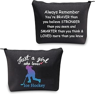 CMNIM Ice Hockey Girl Gifts Ice Hockey Girl Cosmetic Bag Makeup Bags Just a Girl Who Loves Ice Hockey Gifts for Ice Hockey Lovers Team Inspirational Gifts Zipper Pouch Travel Bag Cosmetic, Ice Hockey Girl Bag Black