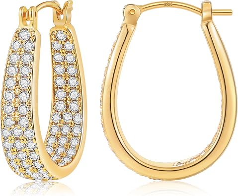 Gacimy 14K Gold Plated Oval Hoop Earrings for Women with Cubic Zirconia