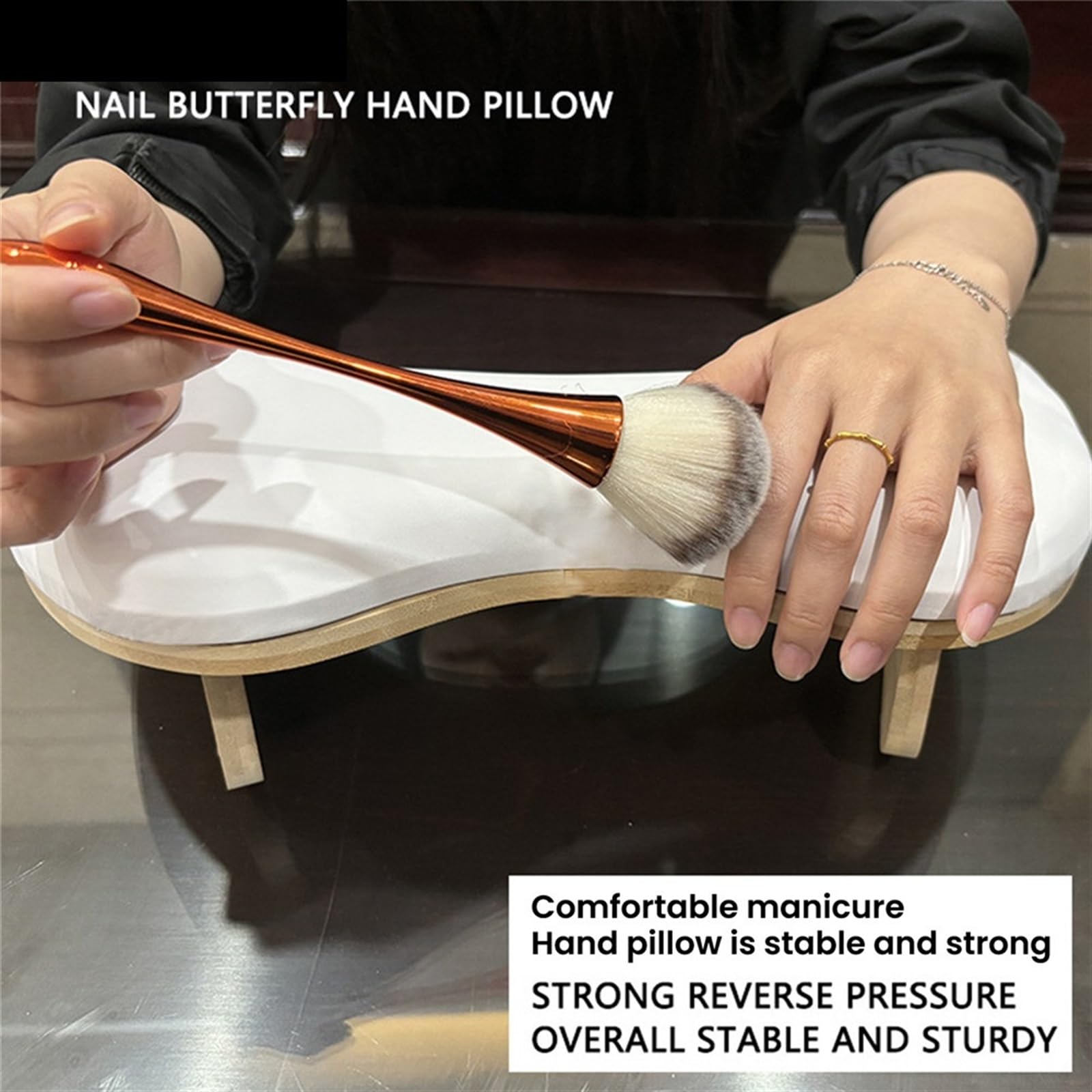 Cuscino poggiabraccia per manicure, Arm Rest For Nails Tilt Manicure Cushion 2 Hands Portable Removable PU White Black(Black)