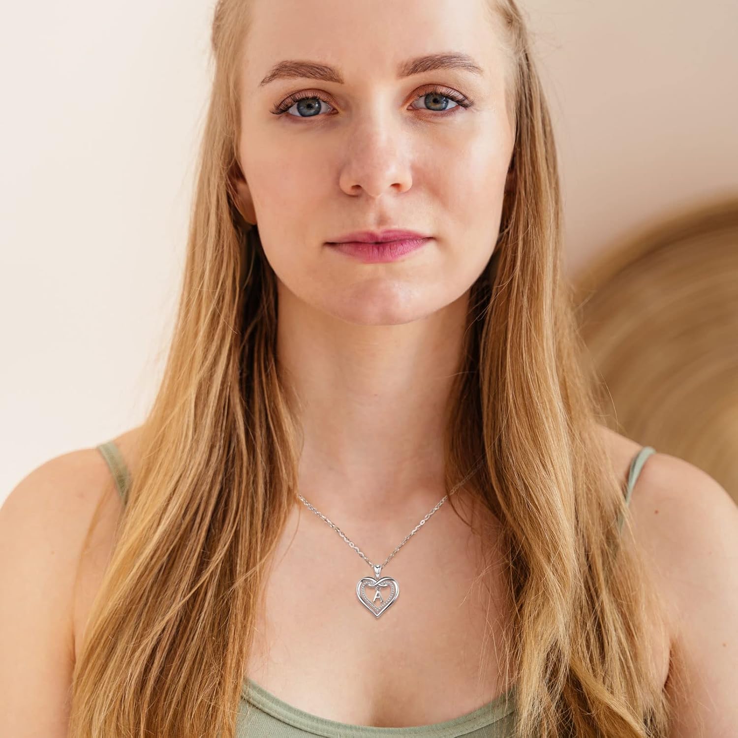 Vito 925 Sterling Silver Initial Necklace for Women, Cubic Zirconia Double Heart Letter Pendant, 18" - Image 3