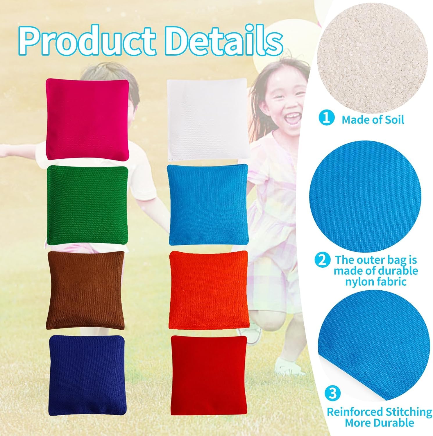 32 Stück Cornhole Säckchen, 8 × 8 cm Nylon Wurfsäckchen – Mini Bean Bags für Tossing, Kinder Outdoor Spiele, Familie & Party