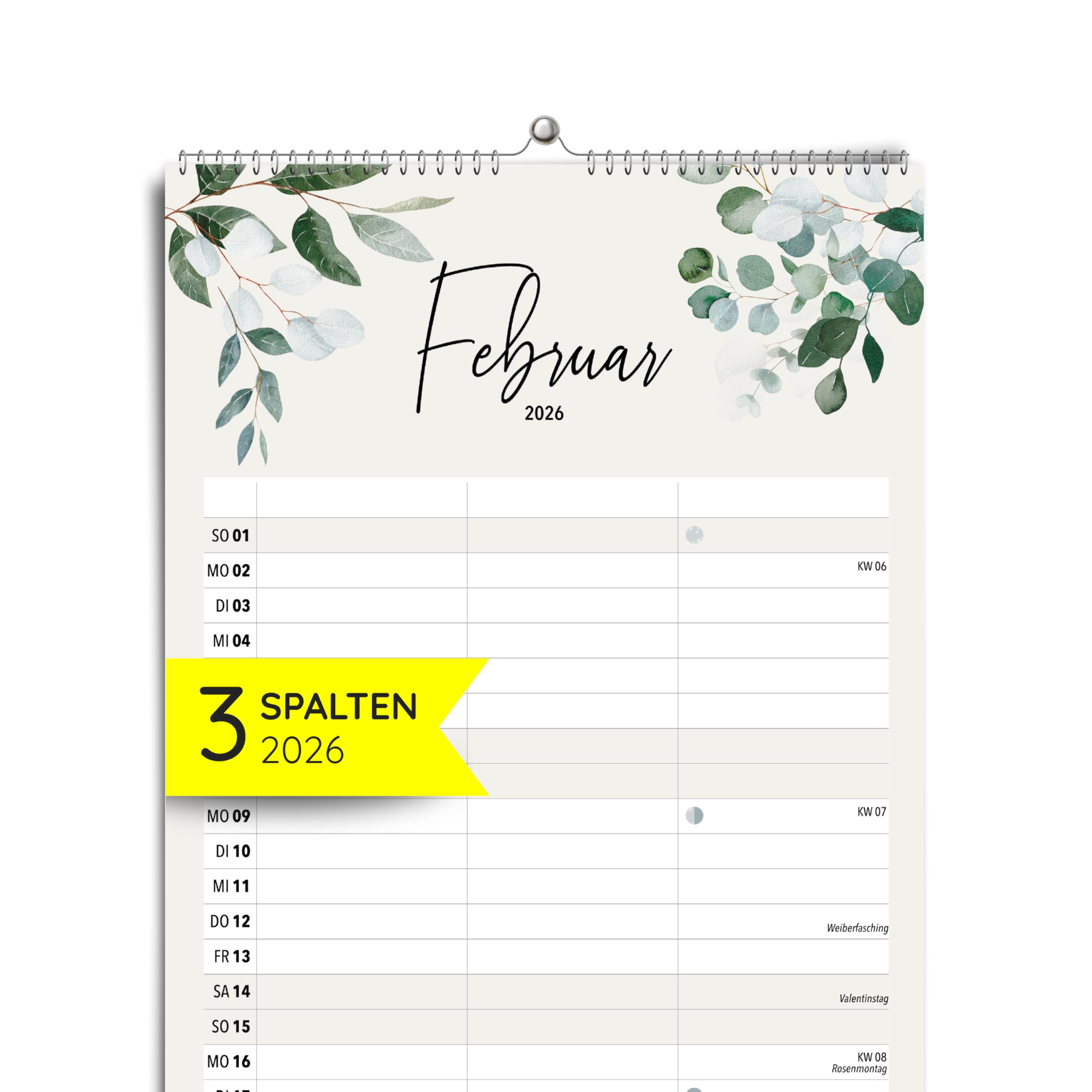 heaven+paper® Familienkalender 2026 3 Spalten | Familienplaner 2026 | Paarkalender & Wandkalender 2026 (21x42 cm) | Planer für Zwei | Mit Feiertagen & Schulferien | Made in Germany