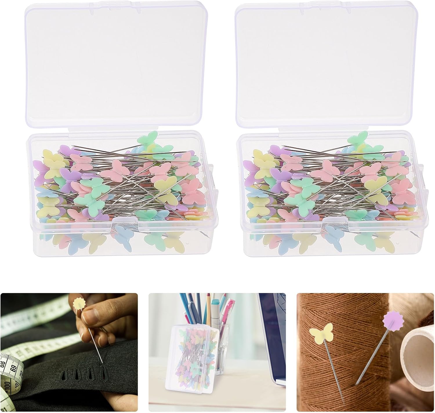 Beavorty 200pcs Straight Pins with Decorative Butterfly and Plum Blossom Heads Sewing Positioning Pins for Dressmakers DIY Craft Projects and Quilting Supplies