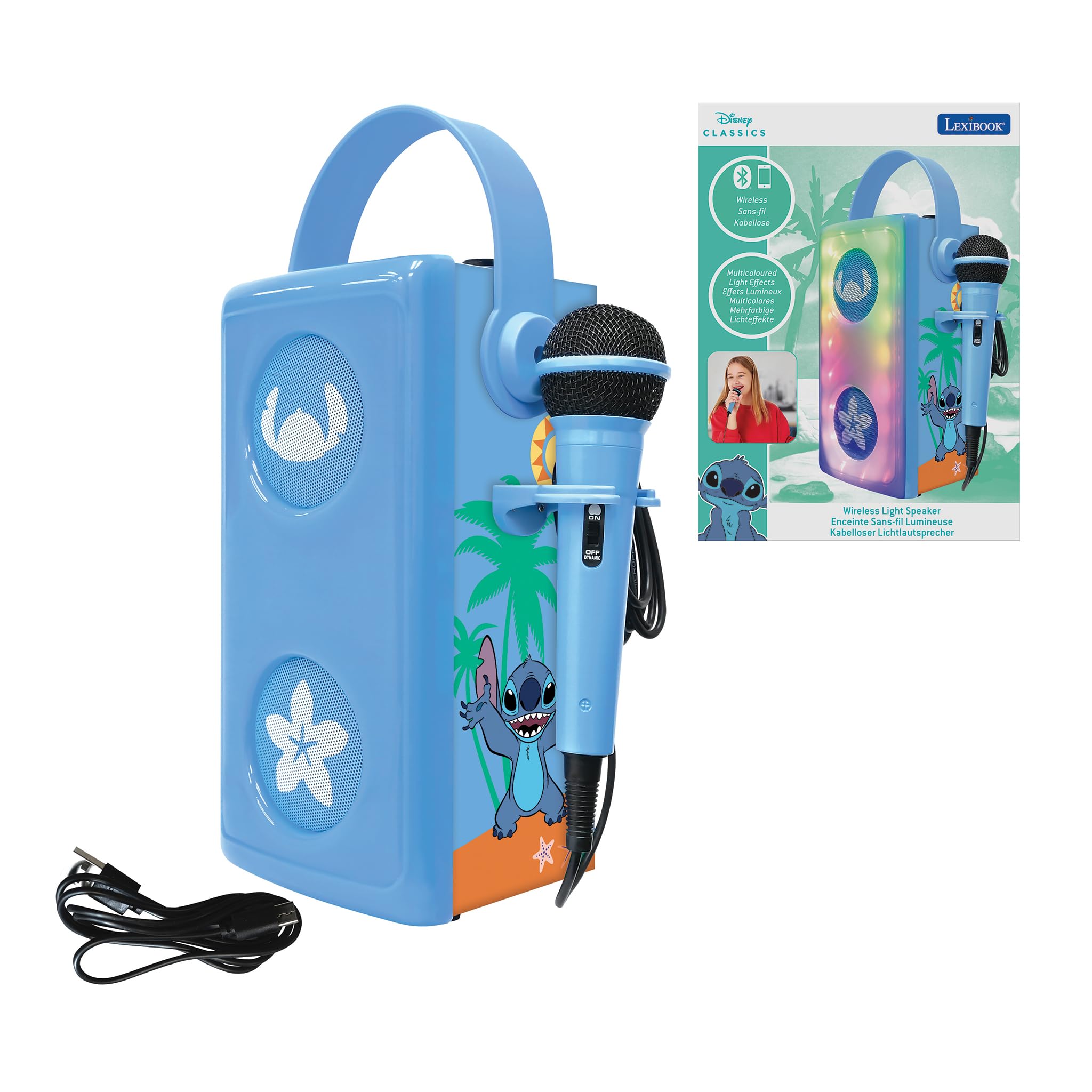 Lexibook, Stitch Enceinte Bluetooth, BTP185DZLXB | Microphone, lumières multicolores, emplacement SD/TF, Batterie rechargeable, Bleu
