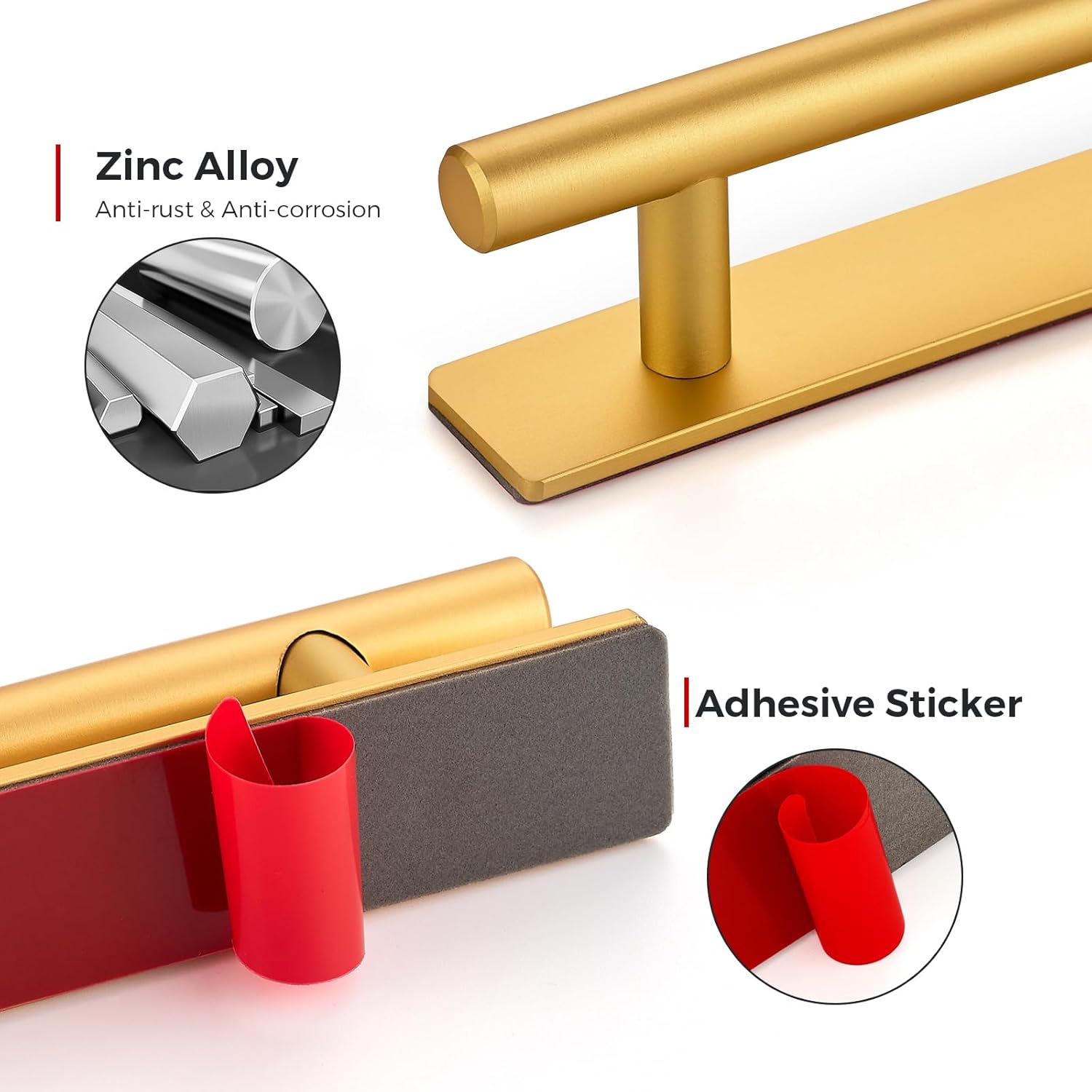 Ravinte 12 Pack Adhesive Cabinet Handles, Stick on Gold Cabinet Handles Peel and Stick Push Pull Helper for Kitchen Cupboard Window Sliding Closet Door Pulls - 8.35" Length