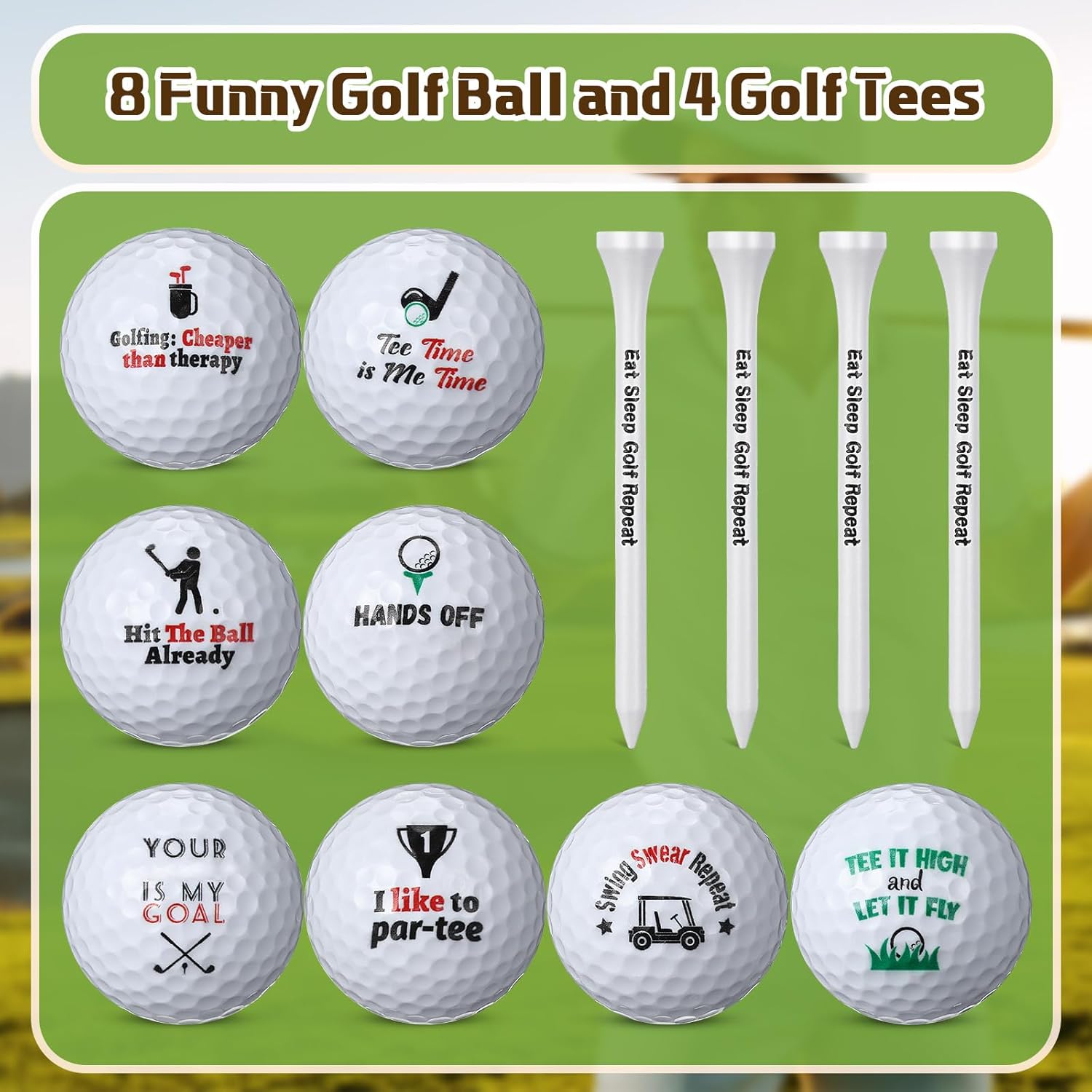 Realspring 13 Pcs Funny Golf Ball Gift Set Humor Golf Set with Funny Sayings Includes 8 Balls, 4 Tees, 1 Gift Box, Golf Ball and Tee Accessories Novelty Gifts for Dad Husband Grandpa and Golf Lovers - Image 2