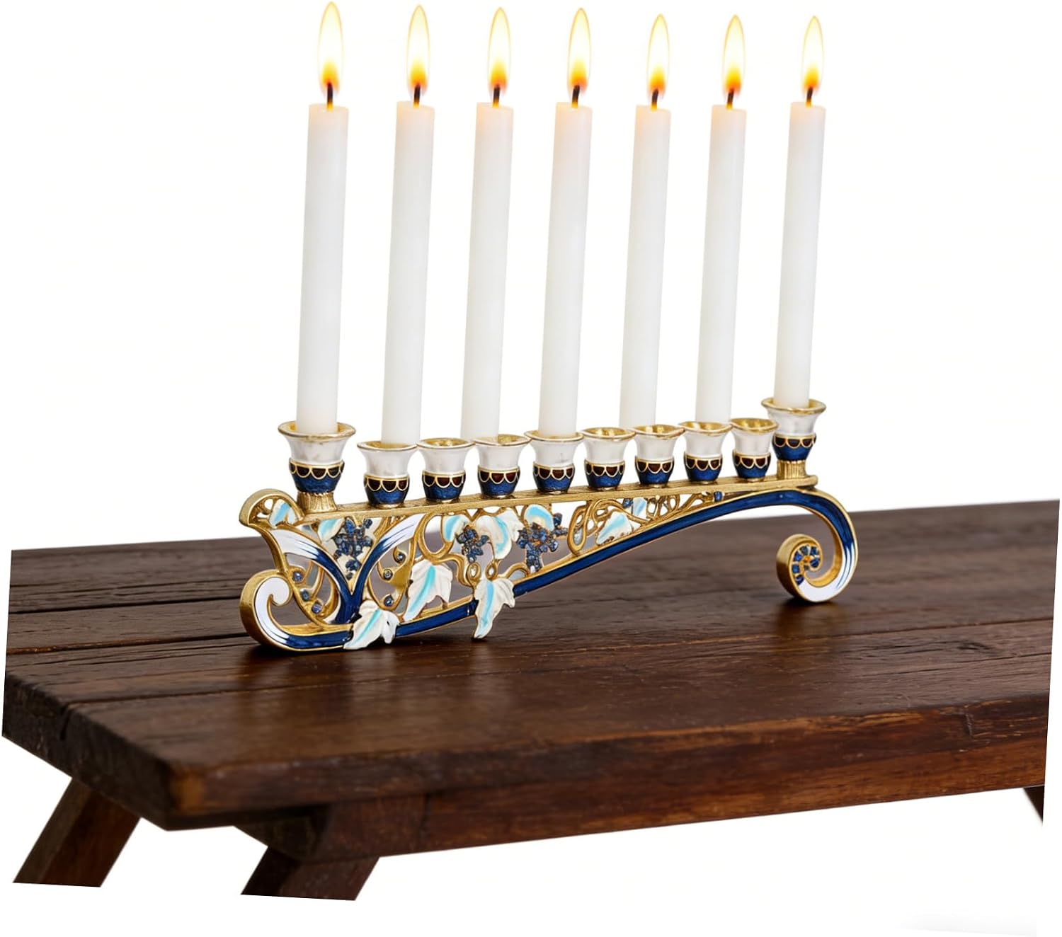 9 Branch Zinc Alloy Menorah Centerpiece for Table Hanukkah Decor