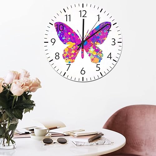 Miniatura 5 de ArogGeld Reloj de pared de PVC con números de mariposa de acuarela, 8.8 pulgadas, funciona con pilas, silencioso, sin tictac, brillante, sin marco,