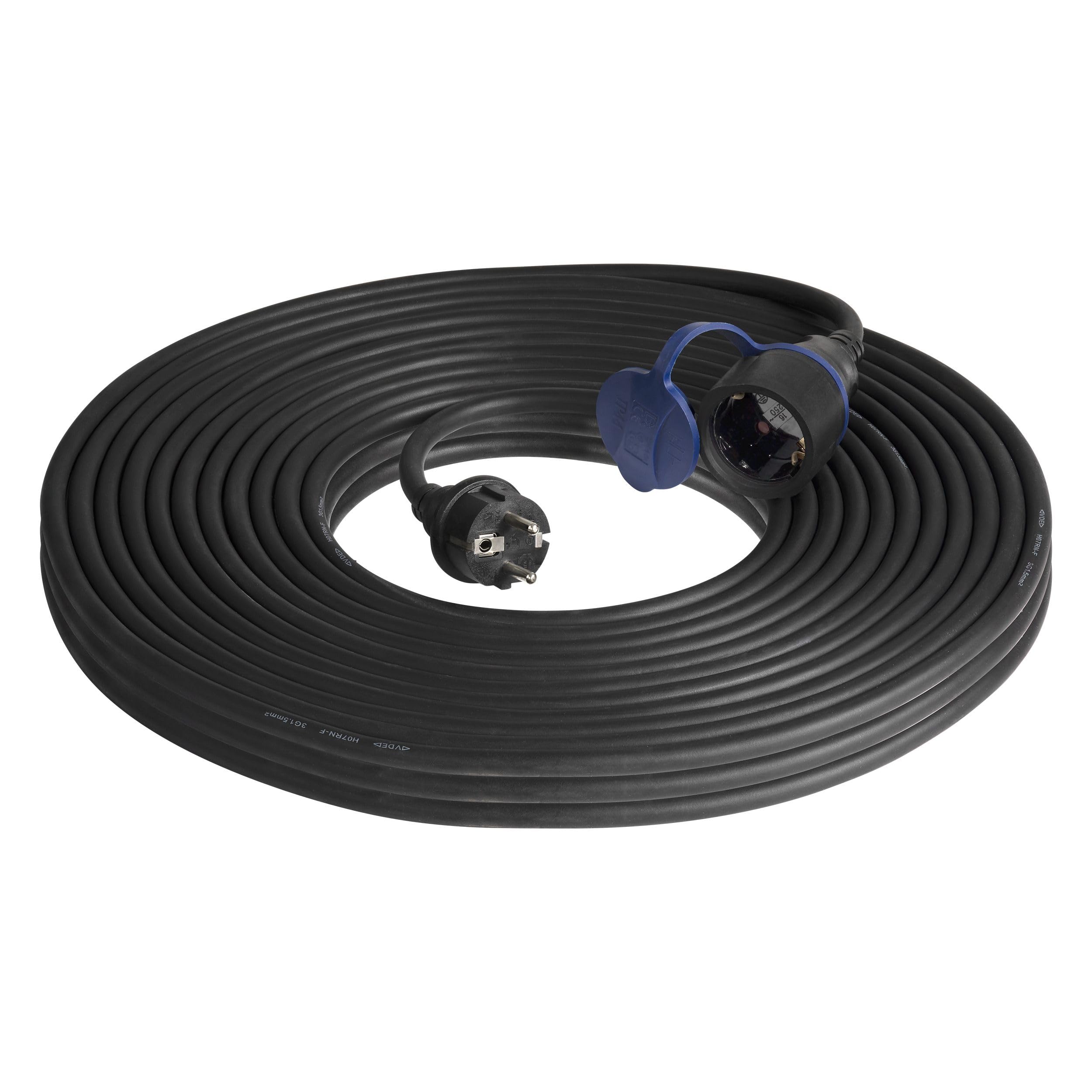 Rallonge électrique en caoutchouc 30 m pour extérieur - H07RN-F IP44 - Protection contre les projections d'eau - 3680 W - Avec sécurité enfant - Câble d'alimentation robuste pour jardin, chantier et