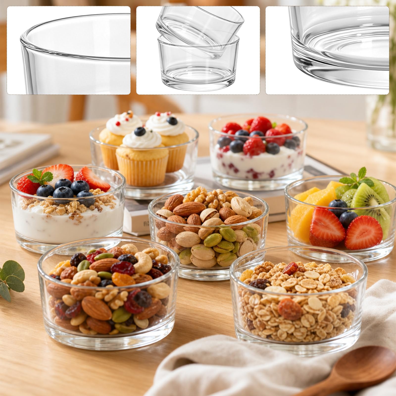 8 Pezzi Tazze Da Dessert in Vetro, 200 ml, Piccole Ciotole da Dessert per Tiramisù, Budino, Gelato, Yogurt, Bicchieri Trasparenti