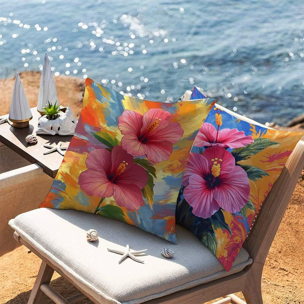 Kissenbezug 65x65cm 2er Set Farbe Wasserfestem Dekokissen Blume Weich Sofakissen Velvet Quadrat Kissenhüllen Beidseitiger Druck für Sofa Couch Garten Outdoor Terrasse Heimdekoration Geschenke 4-68470