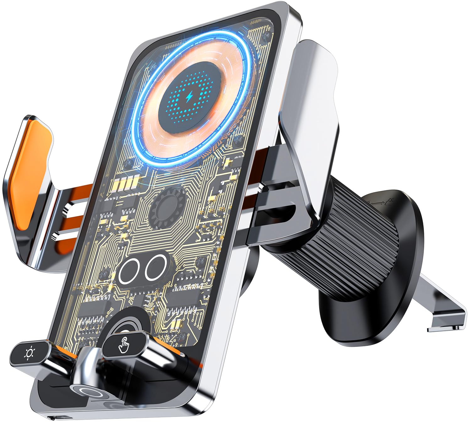 Wireless Car Charger Vent Mount, Car Phone Holder 15W Fast Charging, Auto Clamping Air Vent Phone Mount for iPhone 15/15 Pro/15 Pro Max, Samsung Galaxy (Silver)