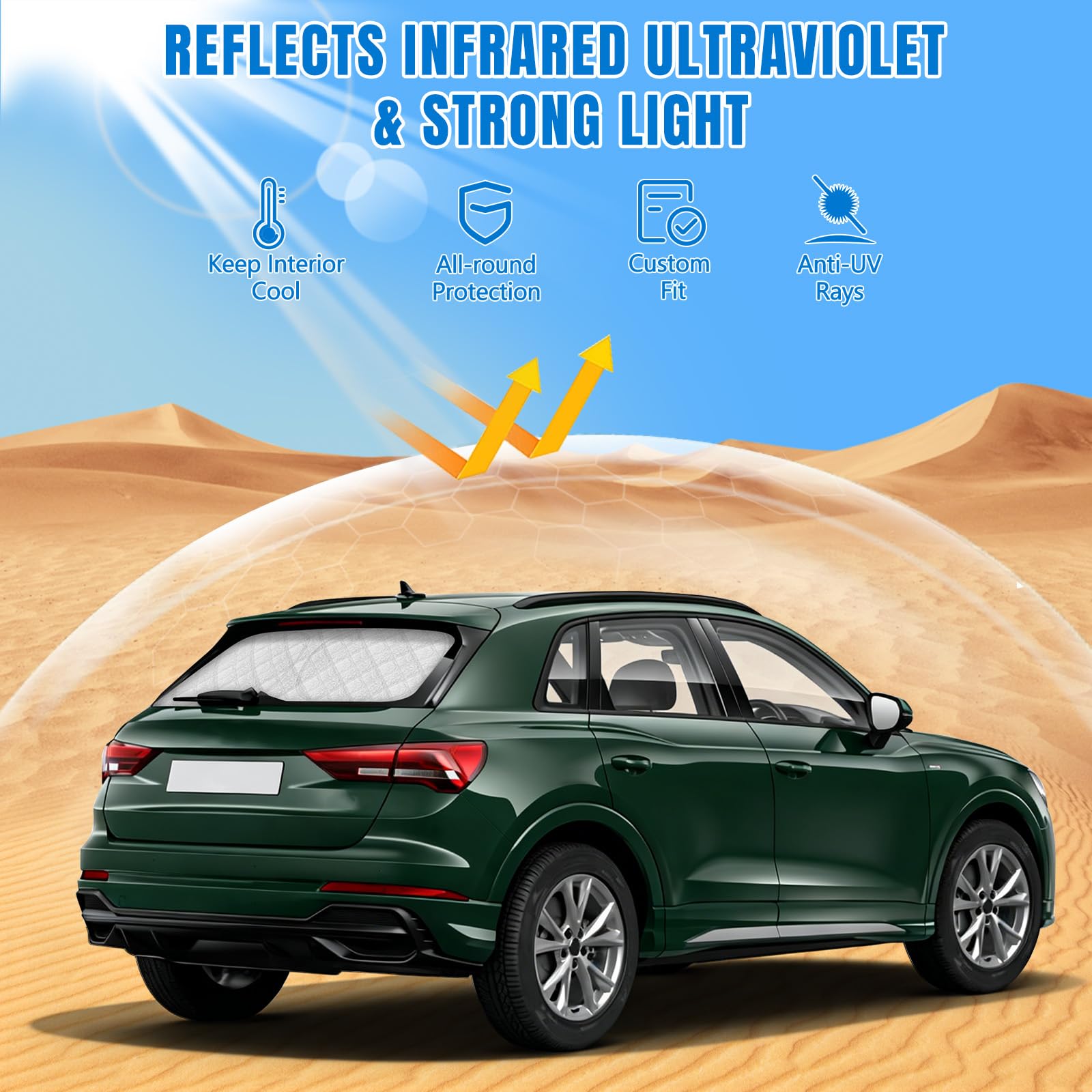 Heckscheibensonnenschutz Auto Heckscheibe Ersatz für Audi Q3 F3 2019-2025, Heckscheibenschutz Sonnenschutz, Faltbar Sonnenschirm Auto UV Reflektierender Privatsphäre