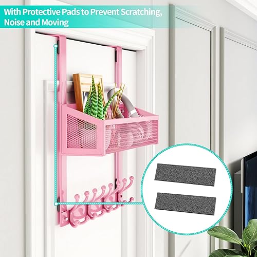 Miniatura 57 de HapiRm Gancho para puerta con 2 cestas de malla y 9 ganchos, acero inoxidable 304 sin perforaciones sobre el colgador de puerta, organizador