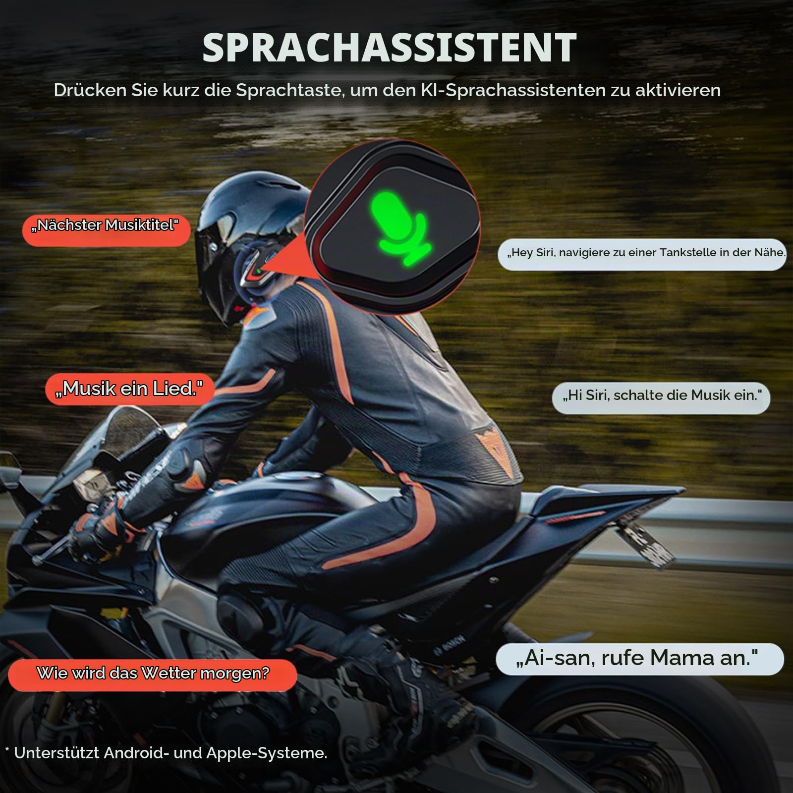 VCOROS Motorrad Helm Headset VR1 Motorcycle Kopfhörer Helmet