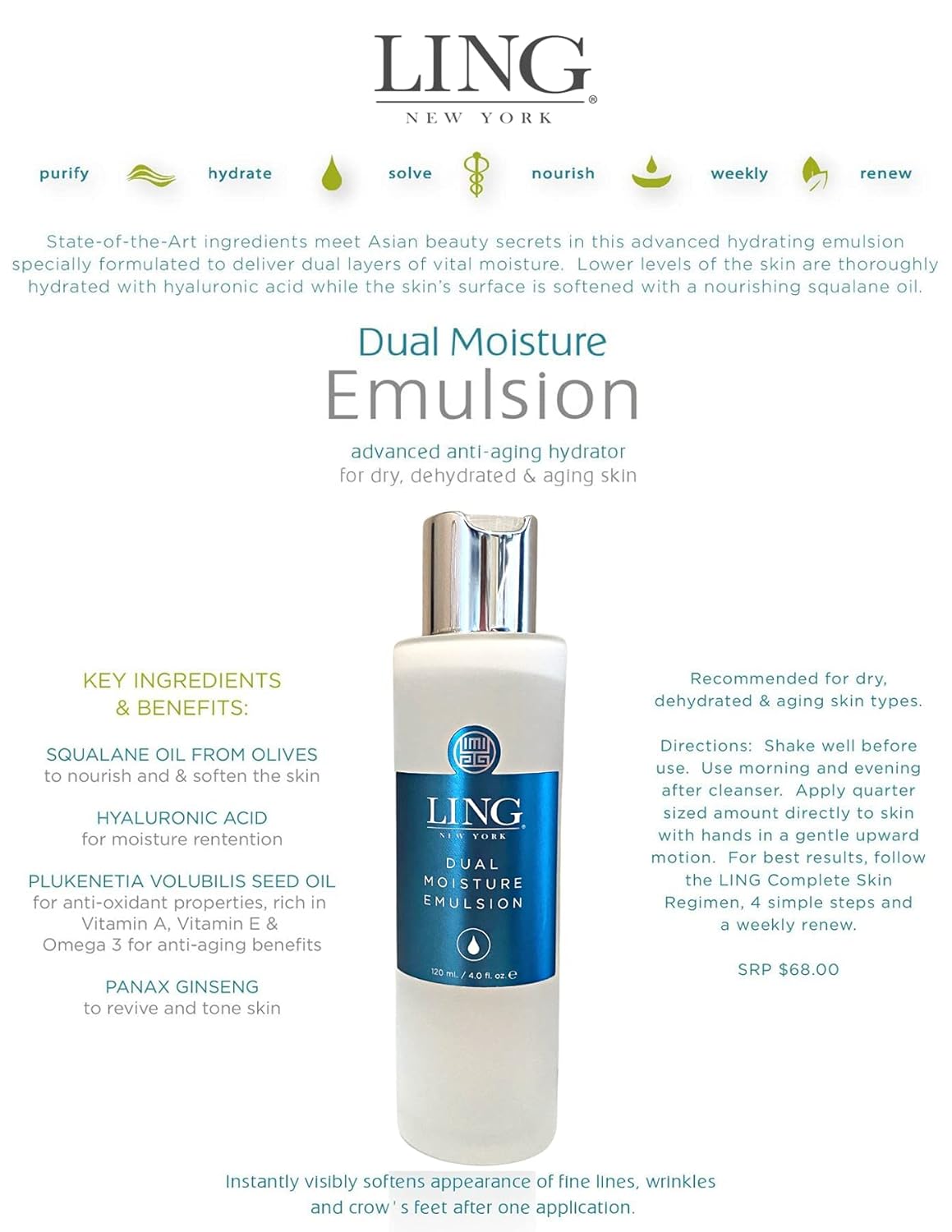 LING Dual Moisture Emulsion - Advanced Anti-Aging Liquid Hydrator 4 oz