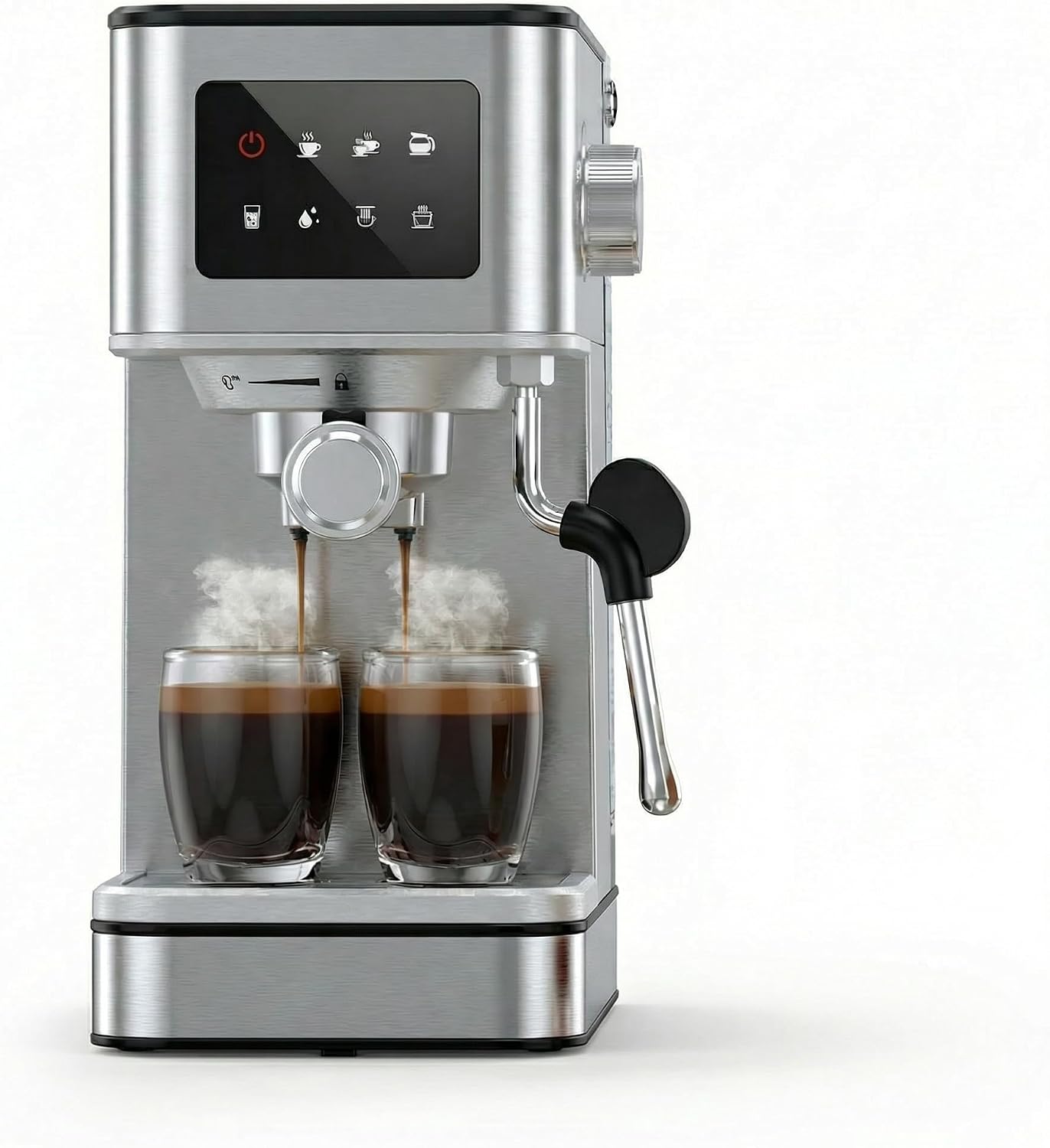 20 Bar Espresso Machine with Milk Frother, Stainless Steel Espresso Maker with Touch Screen & 57.5oz Removable Water Tank, Silver