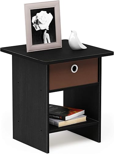 Miniatura 1 de Furinno - Colección Dario - Mesa auxiliar  mesita de arrime  mesita de noche  mesita de luz con cajón, color Americanomarrón medio, paquete de 1